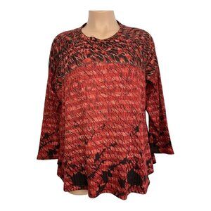 REBECCA MALONE PLUS-SIZE Women's Top Size 2X Red Black Scoop Neck Long‎ Sleeves